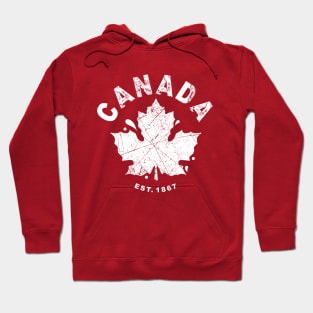 Canada Day Est. 1867 with Canadian Flag Maple Leaf Icon - white on red Hoodie